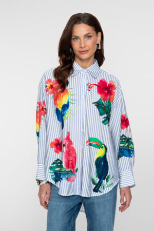 Geisha - 63162-70 - Blouse stripes & birds