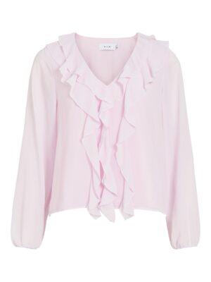Vila - 14114604 - VIANE L/S V-NECK FRILL TOP - NOOS